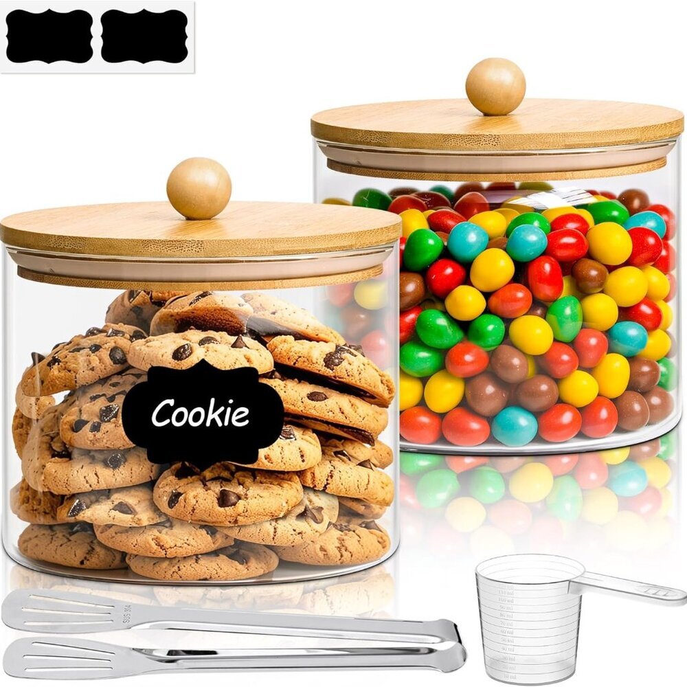 Half Gallon Cookie Jar, Large Glass Jar with Lid Set of 2, 1.8 Qt Glass Food Sto